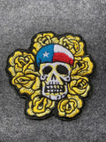 Texas Skull with Yellow Roses Patch - iron-on embroidered patch