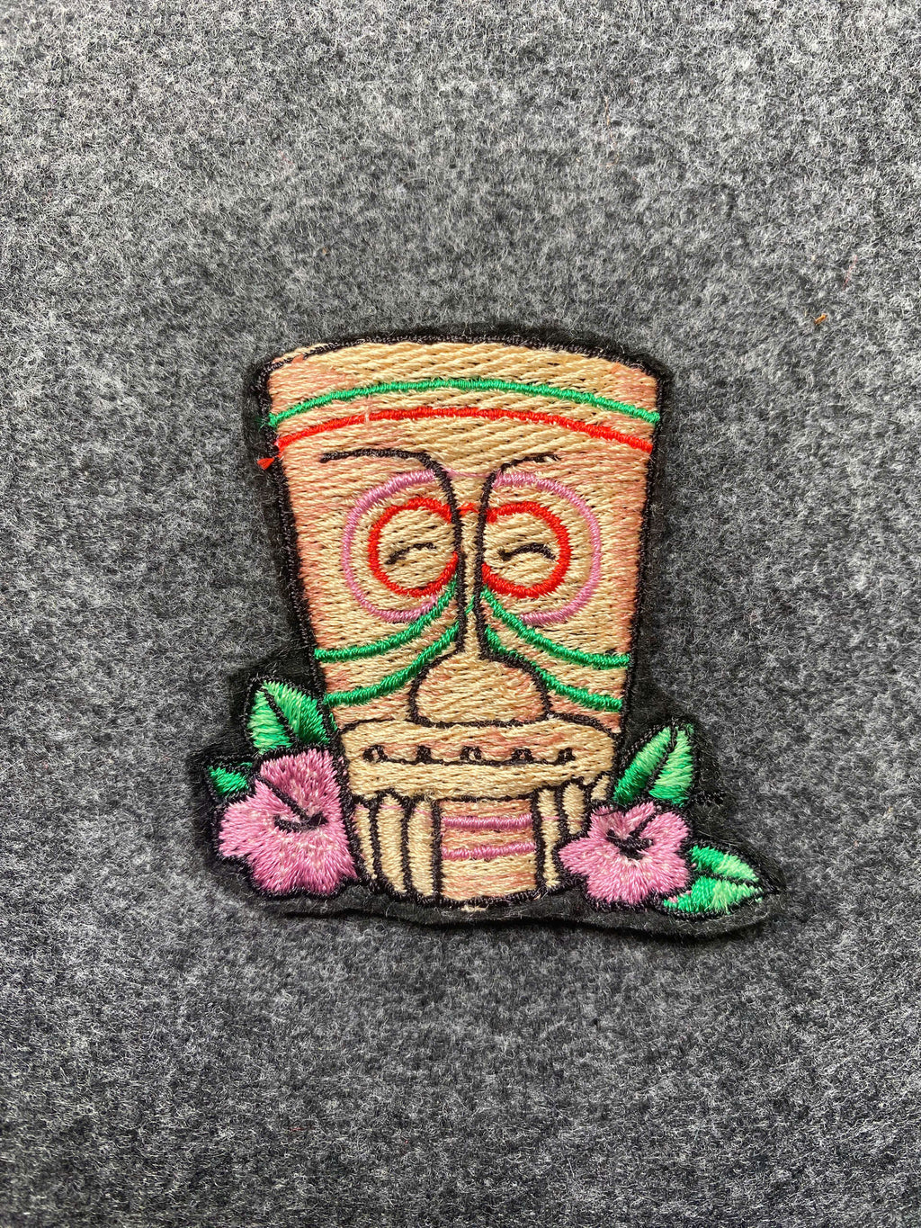 Tiki Mask with Flowers Patch - iron-on embroidered patch