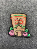 Tiki Mask with Flowers Patch - iron-on embroidered patch