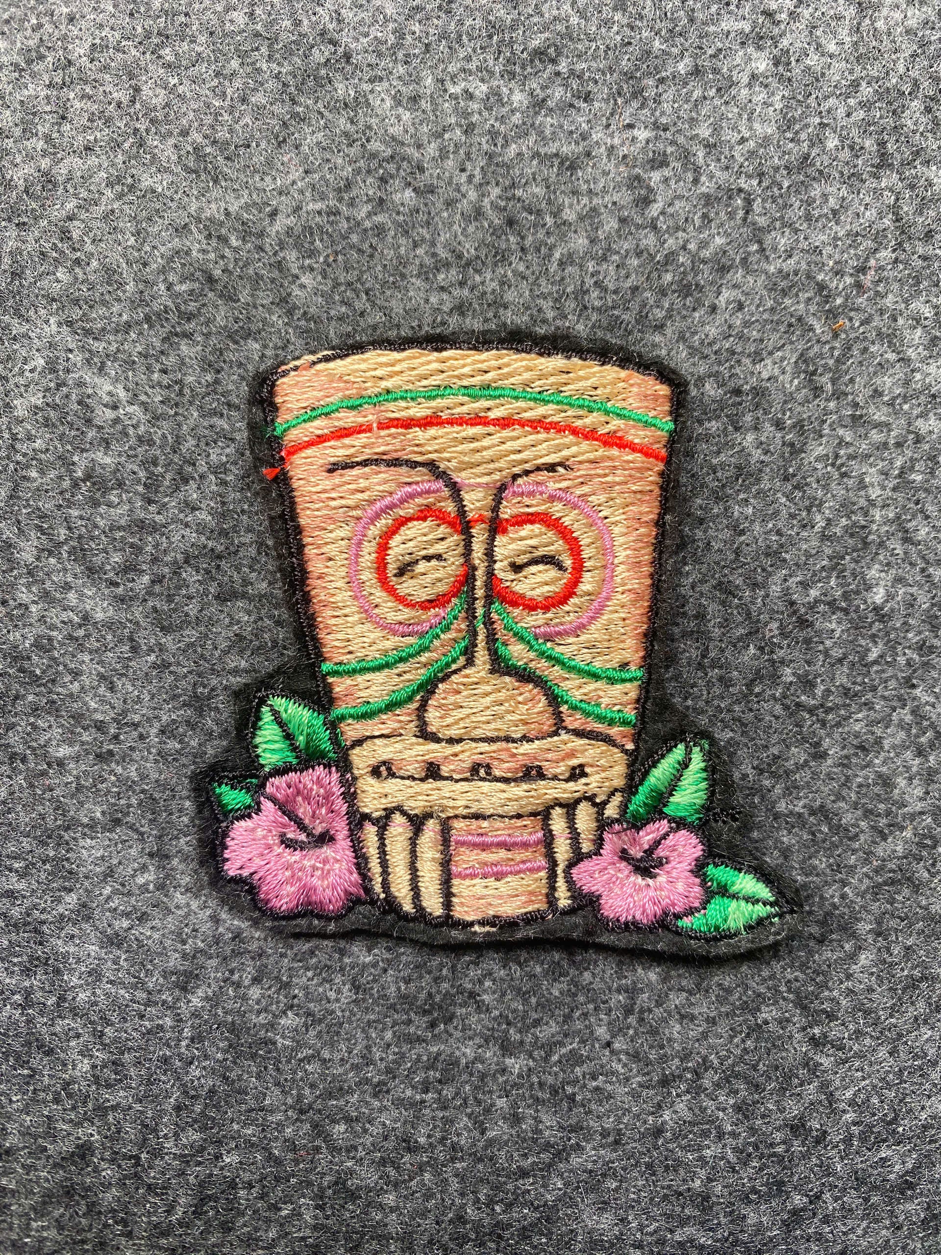 Tiki Mask with Flowers Patch - iron-on embroidered patch