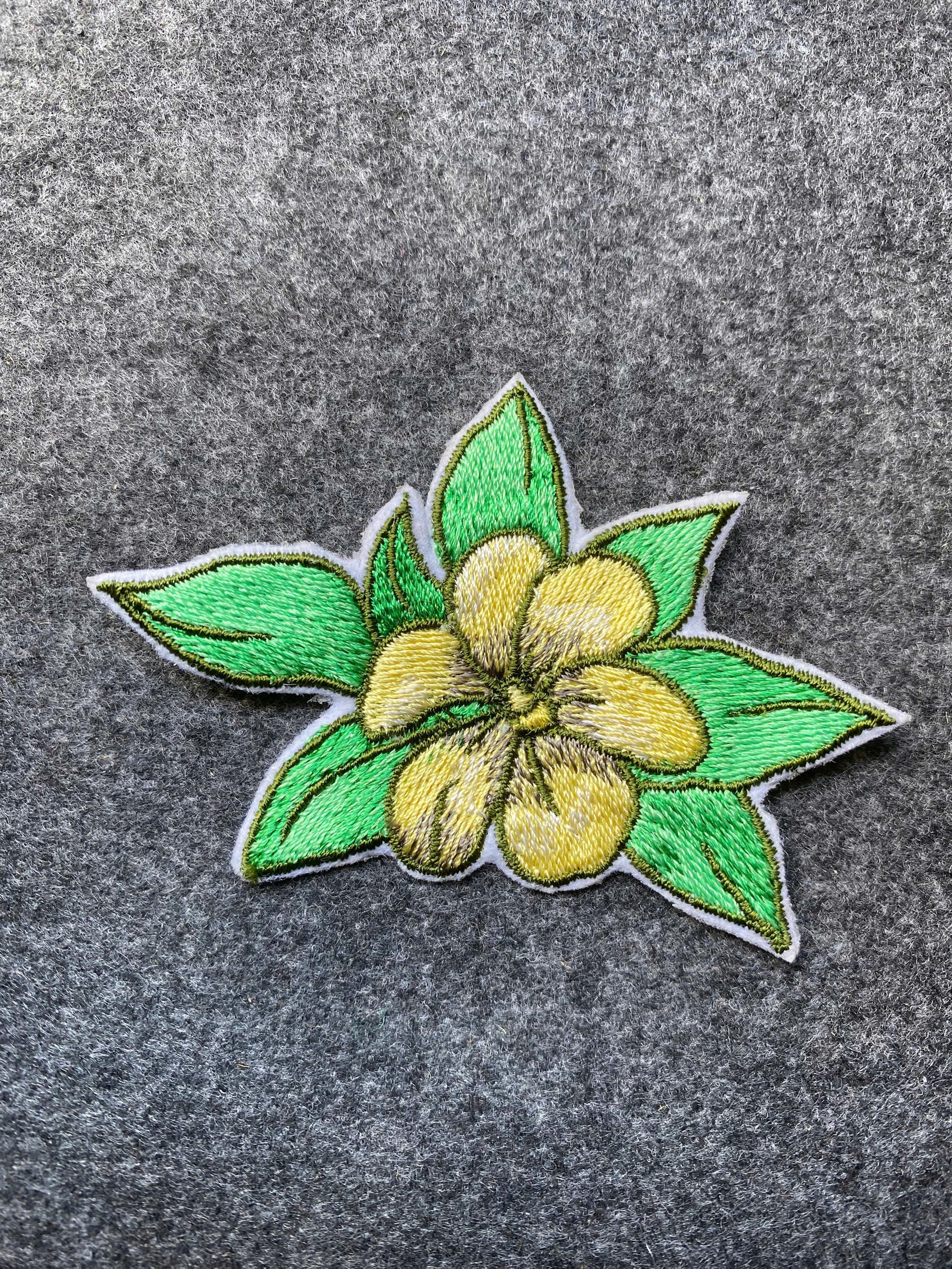 Tropical Yellow Flower Leaves Patch - iron-on embroidered patch