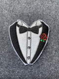 Tuxedo Heart with Rose Patch - iron-on embroidered patch