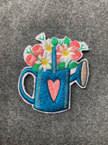 Watering Can with Flowers Patch - iron-on embroidered patch