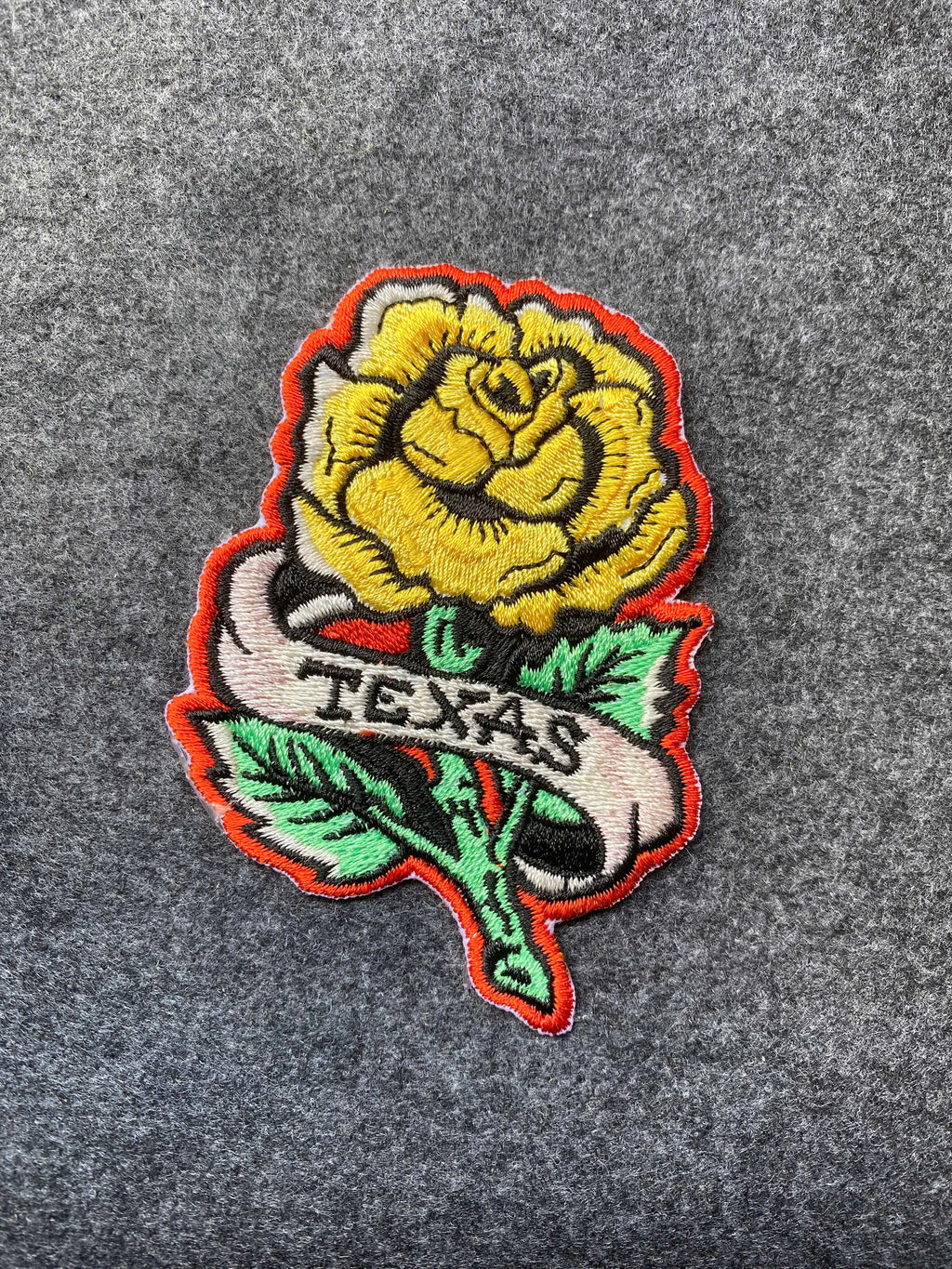 Yellow Rose Texas Banner Patch - iron-on embroidered patch