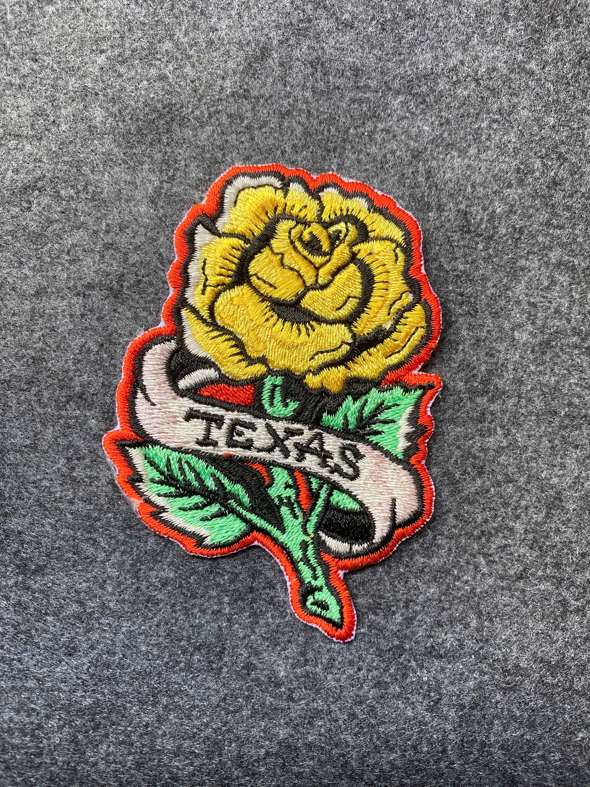 Yellow Rose Texas Banner Patch - iron-on embroidered patch