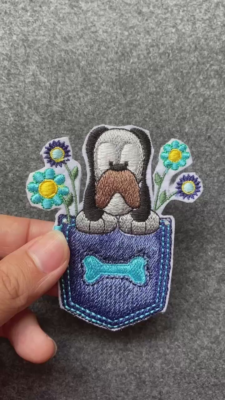 Dog in Pocket Bone Flowers Patch