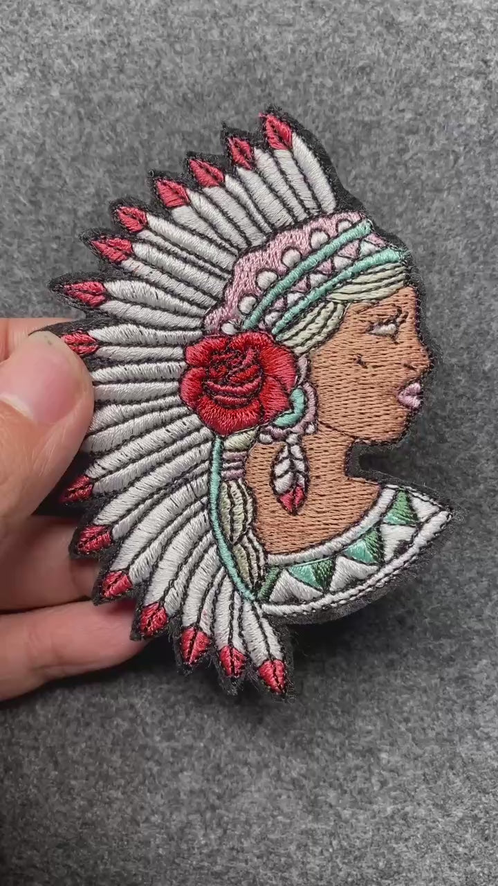 Native Headdress with Rose Patch