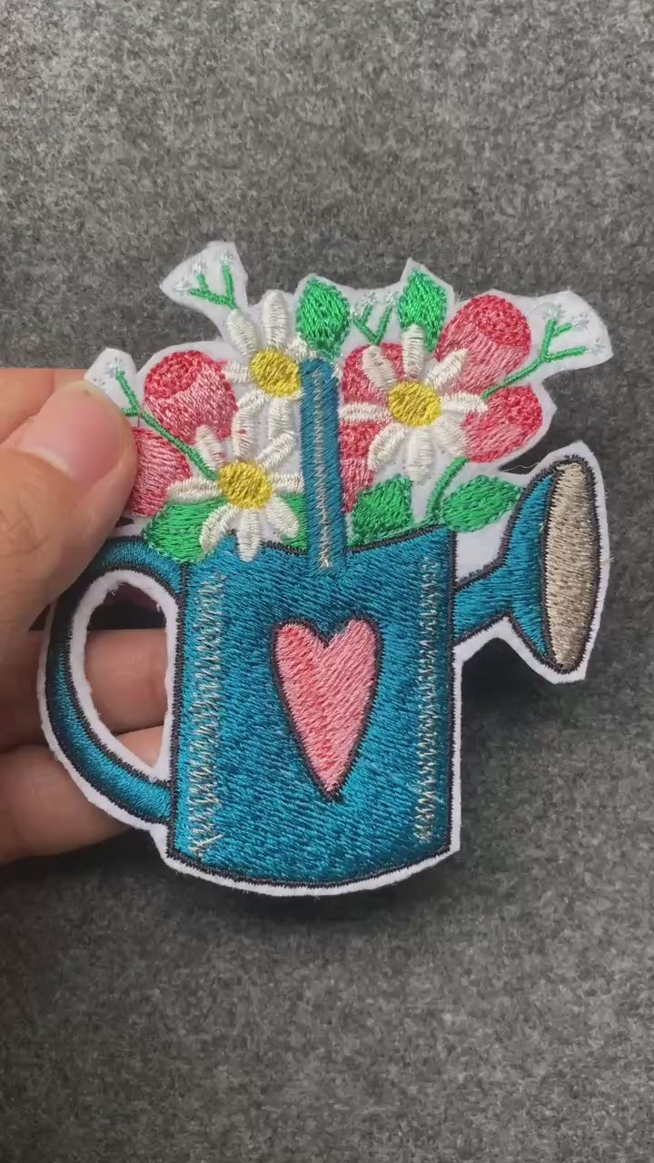 Watering Can with Flowers Patch