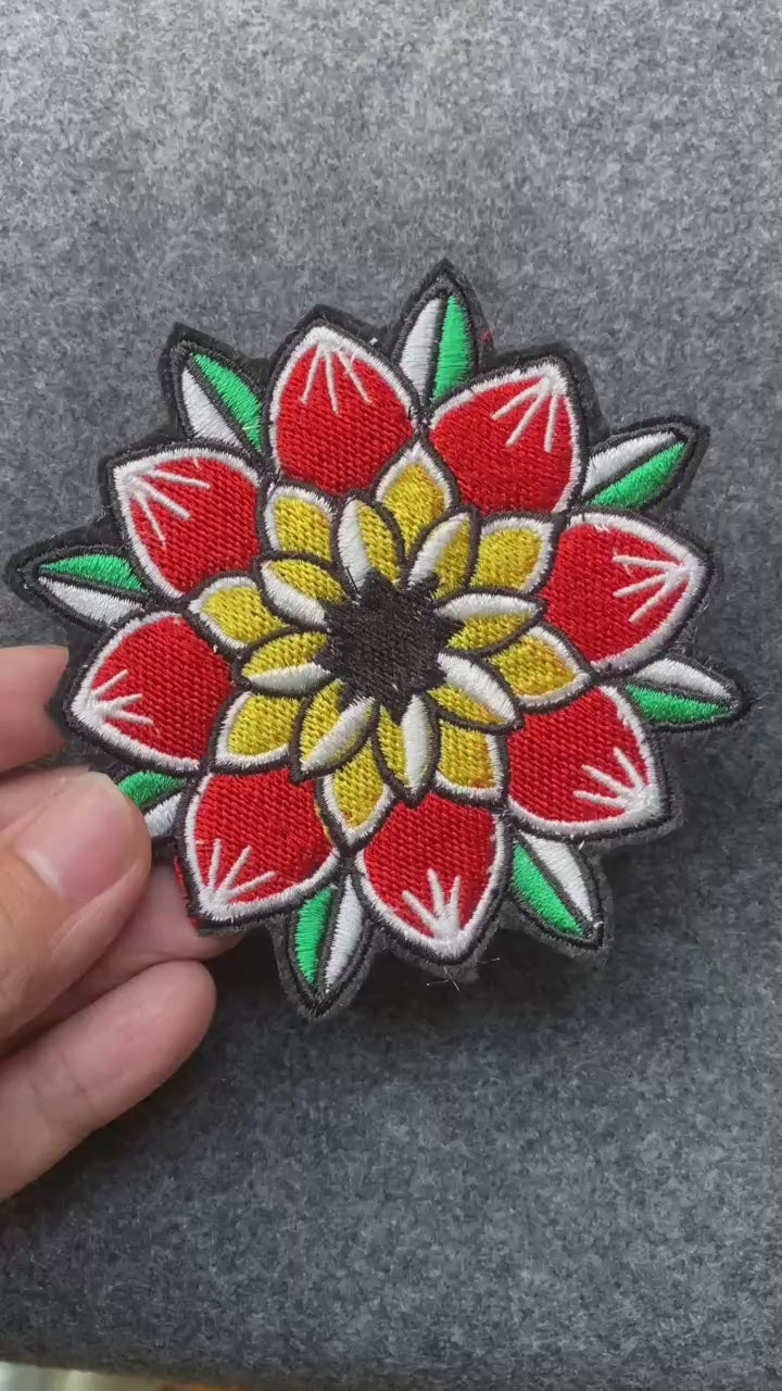 Red and Yellow Flower Mandala Patch