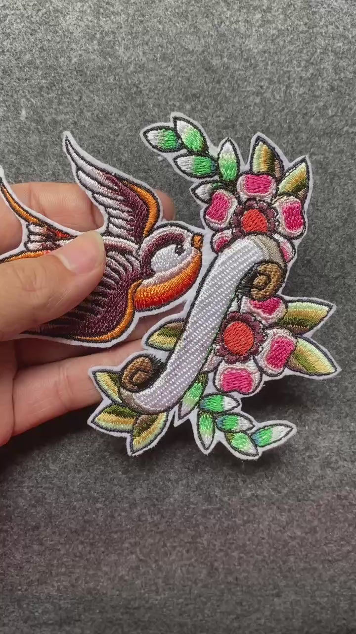 Swallow Bird Banner Flowers Patch