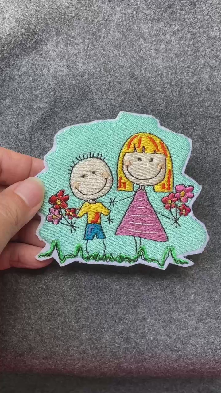 Boy and Girl with Flowers Patch