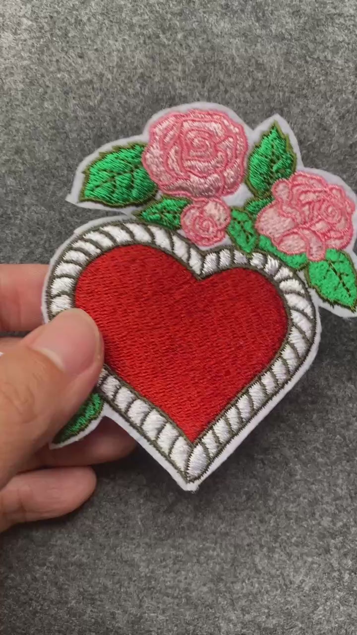 Pink Roses Heart Frame Patch