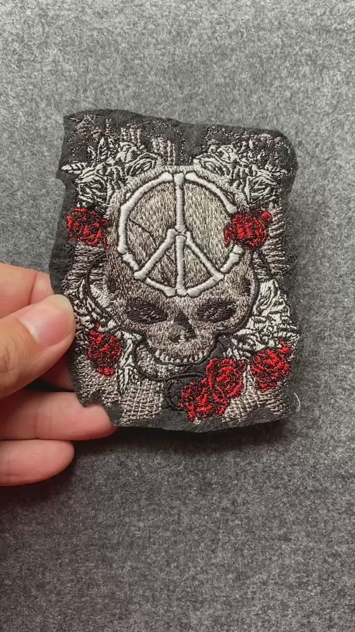 Skull Peace Sign Roses Patch