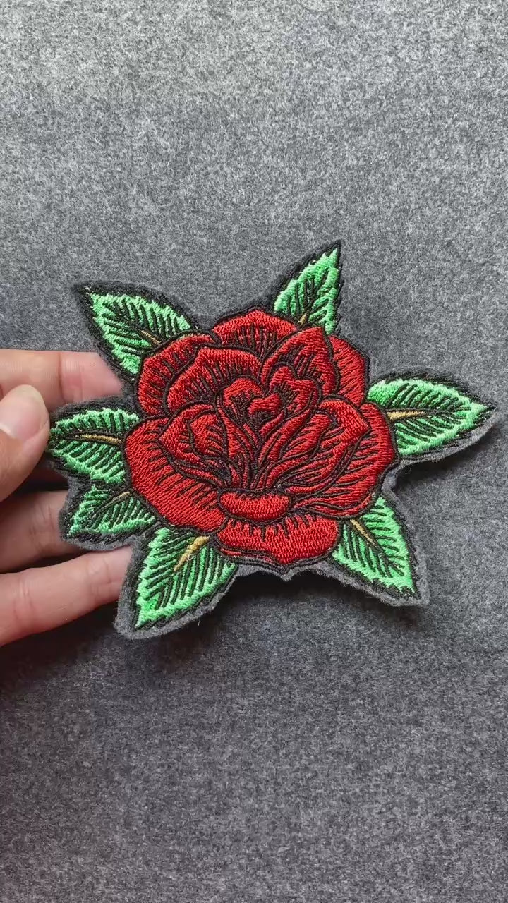 Large Red Rose with Leaves Patch
