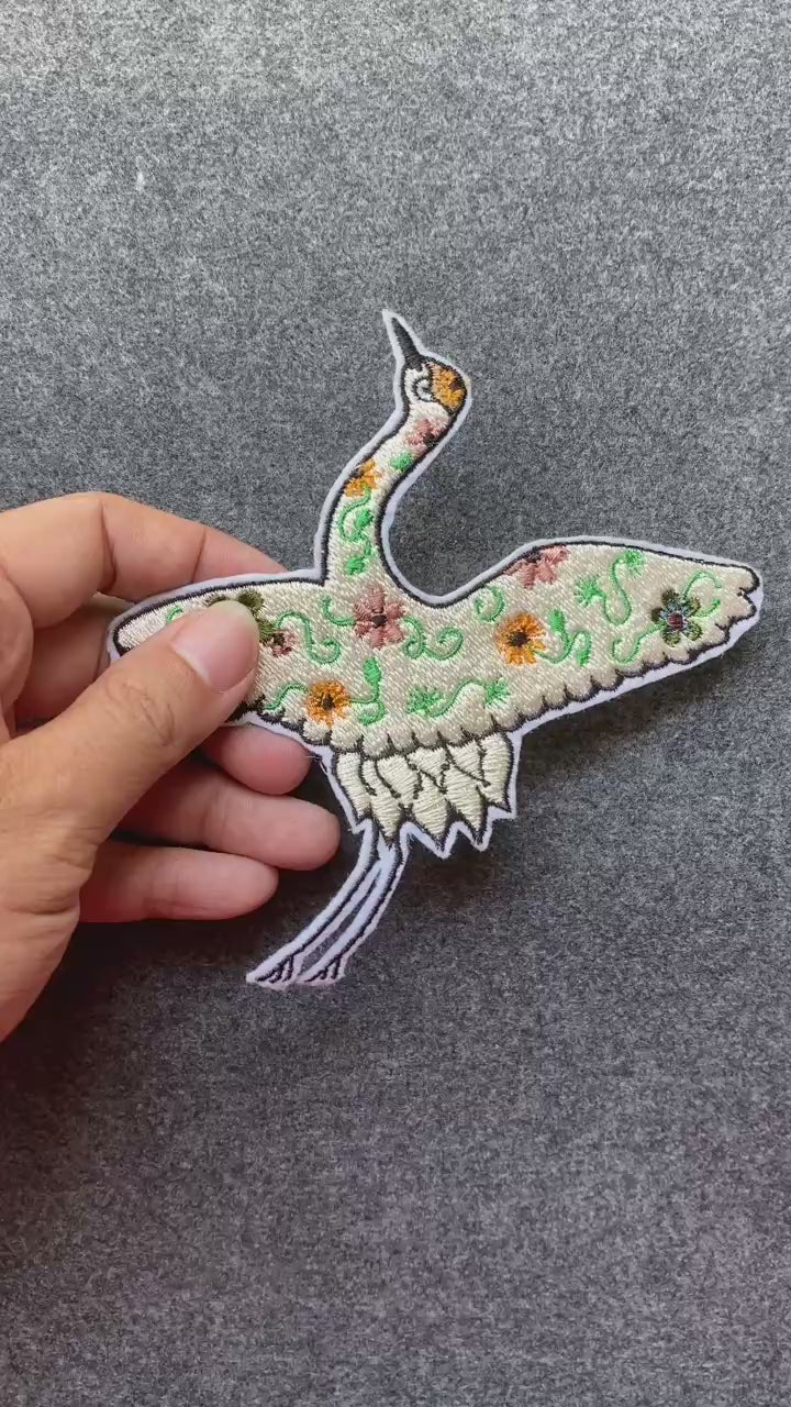 Floral Crane Bird Patch