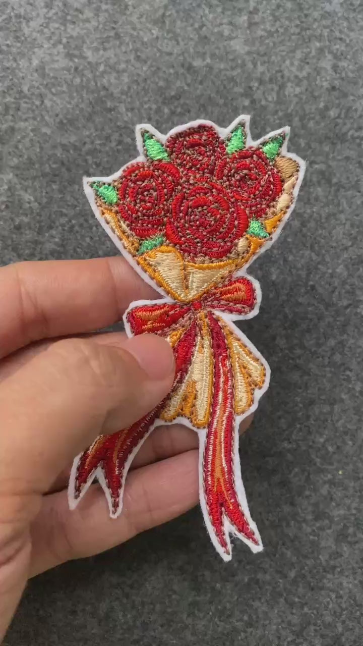 Red Rose Bouquet with Ribbon Patch