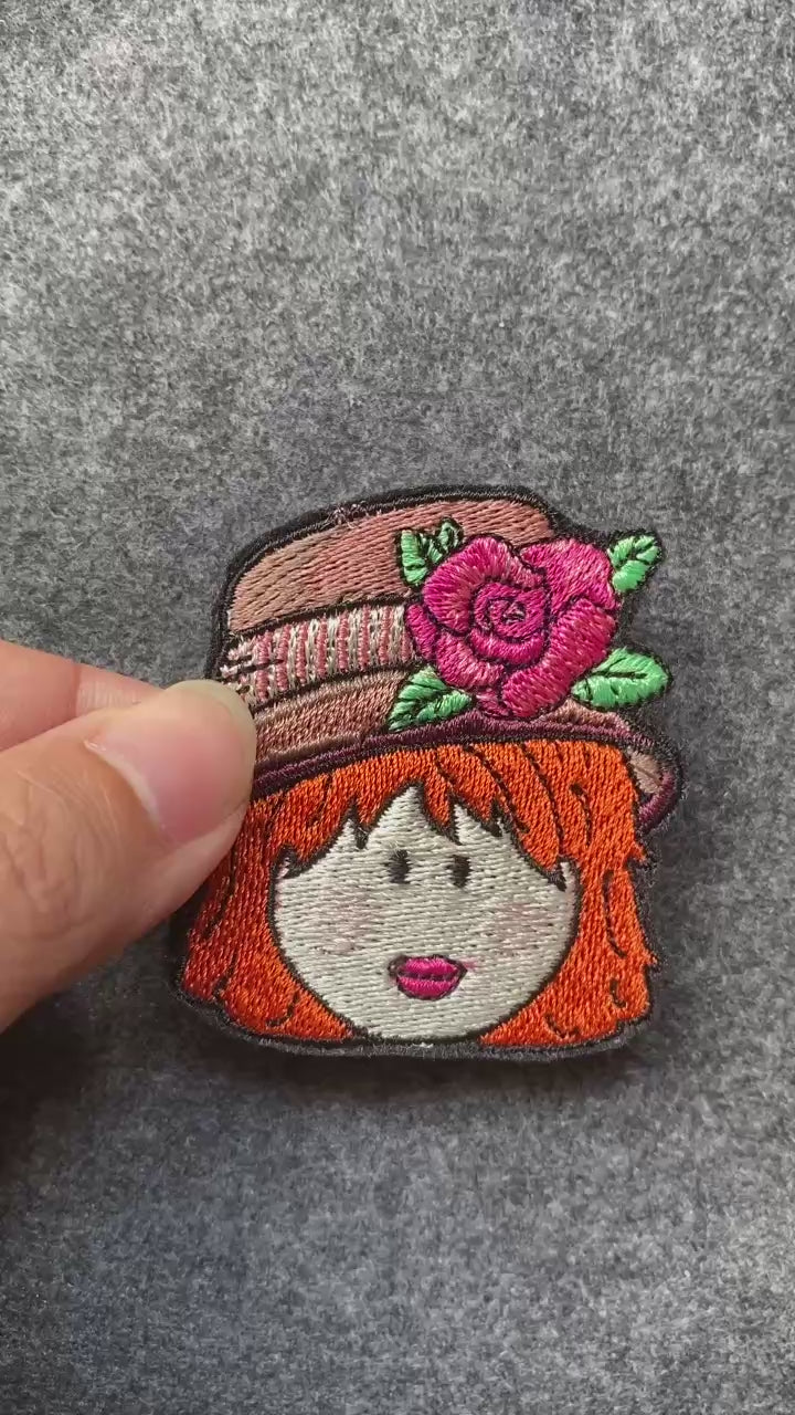 Girl Face with Rose Hat Patch