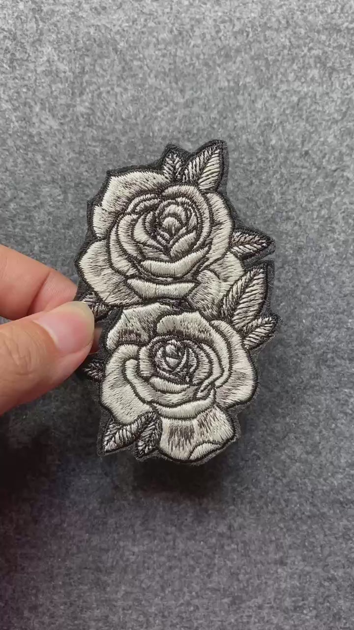 Double Roses Black and White Patch