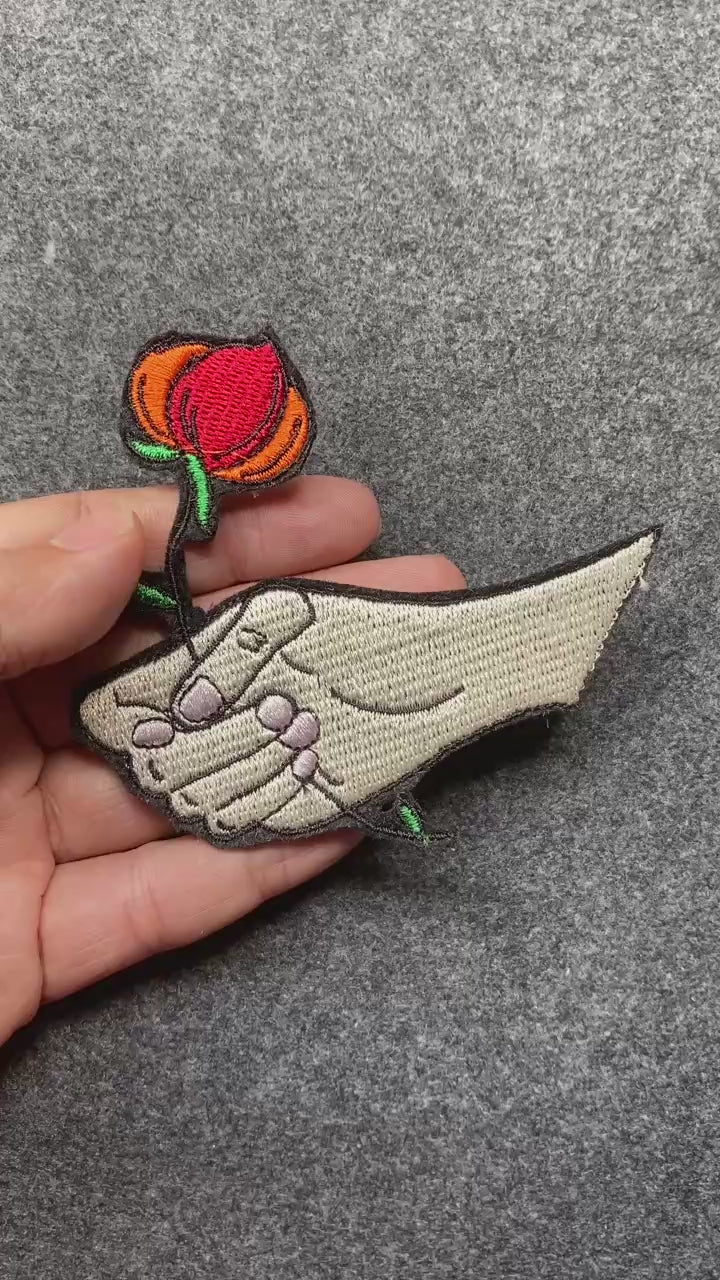 Skeleton Hand Holding Rose Patch