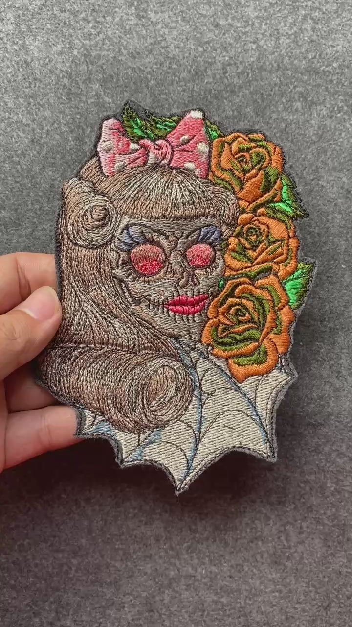 Skull with Bow and Roses Patch