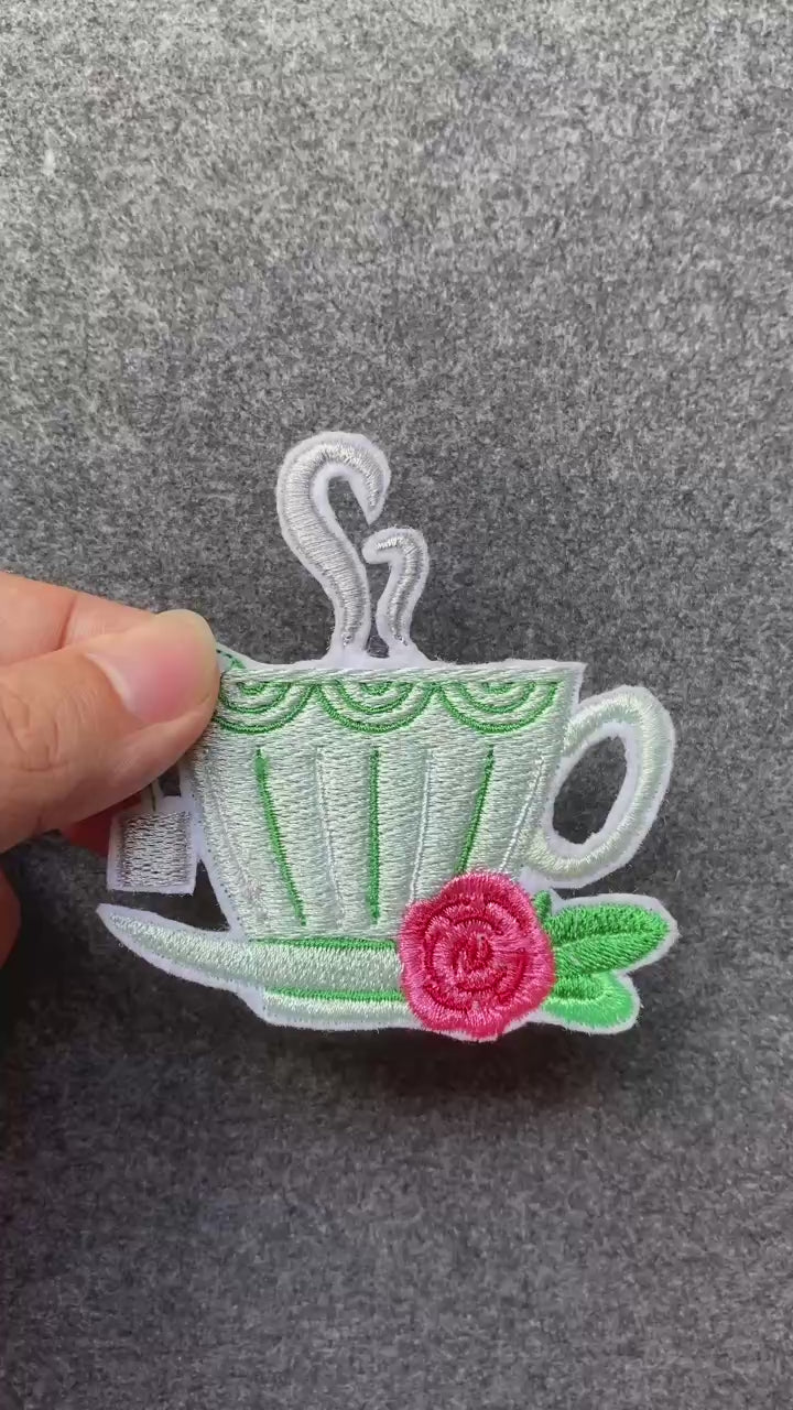 Steaming Teacup with Rose Patch