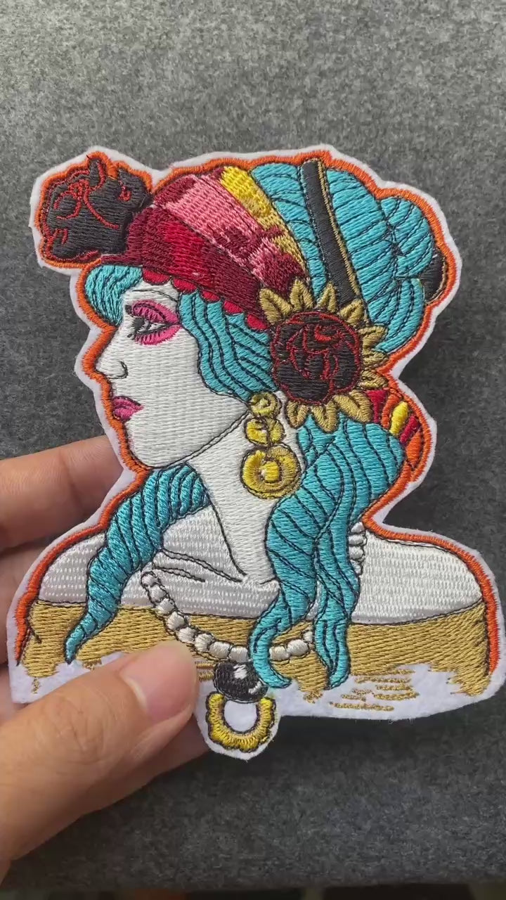 Vintage Woman Portrait Patch - iron-on embroidered patch
