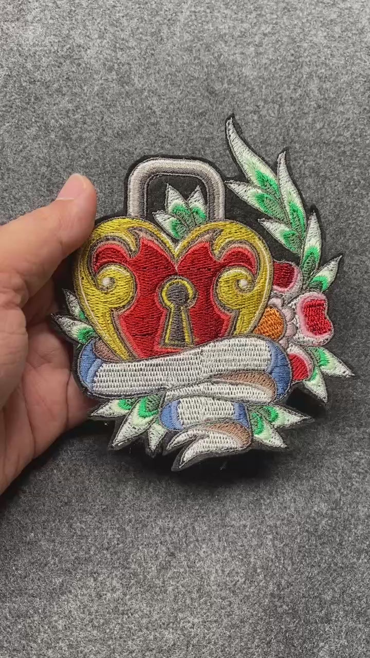 Heart Lock Swallow Flowers Patch