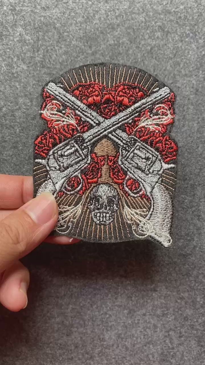 Crossed Revolvers Skull Roses Patch