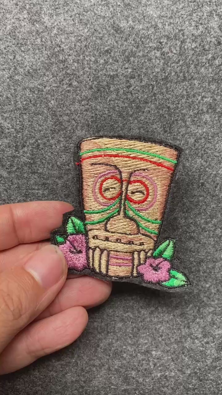 Tiki Mask with Flowers Patch